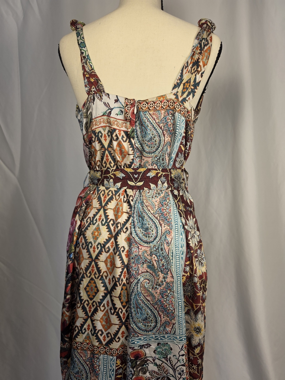 Zara Multicolor Patchwork Satin Effect Wide-Leg Jumpsuit Size Small - Picture 5 of 9